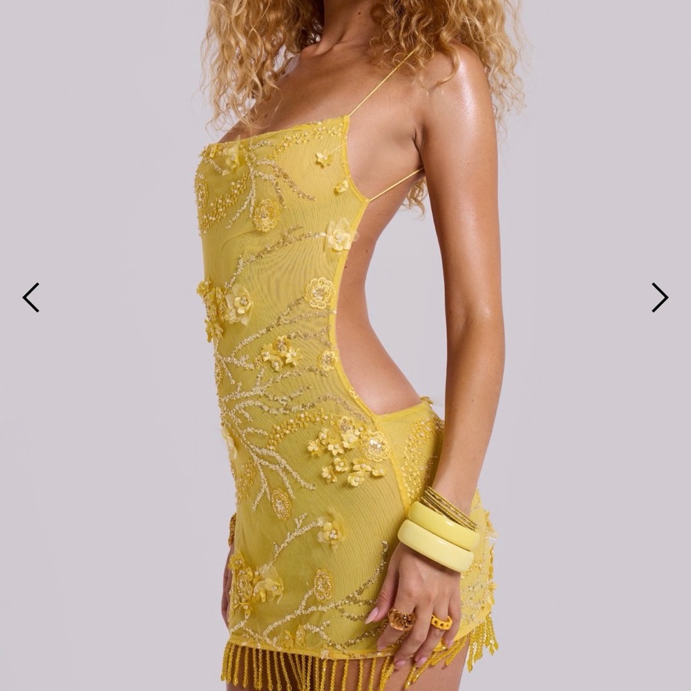 Jaded London Yellow Embellished Backless Mini Dress - Picture 2 of 4